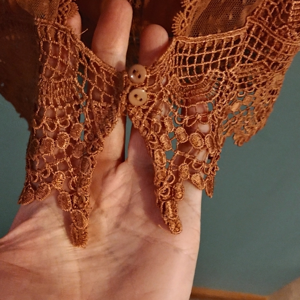 Free People Orange Lace Blouse with Blue and White Embroidery - Picture 5 of 5